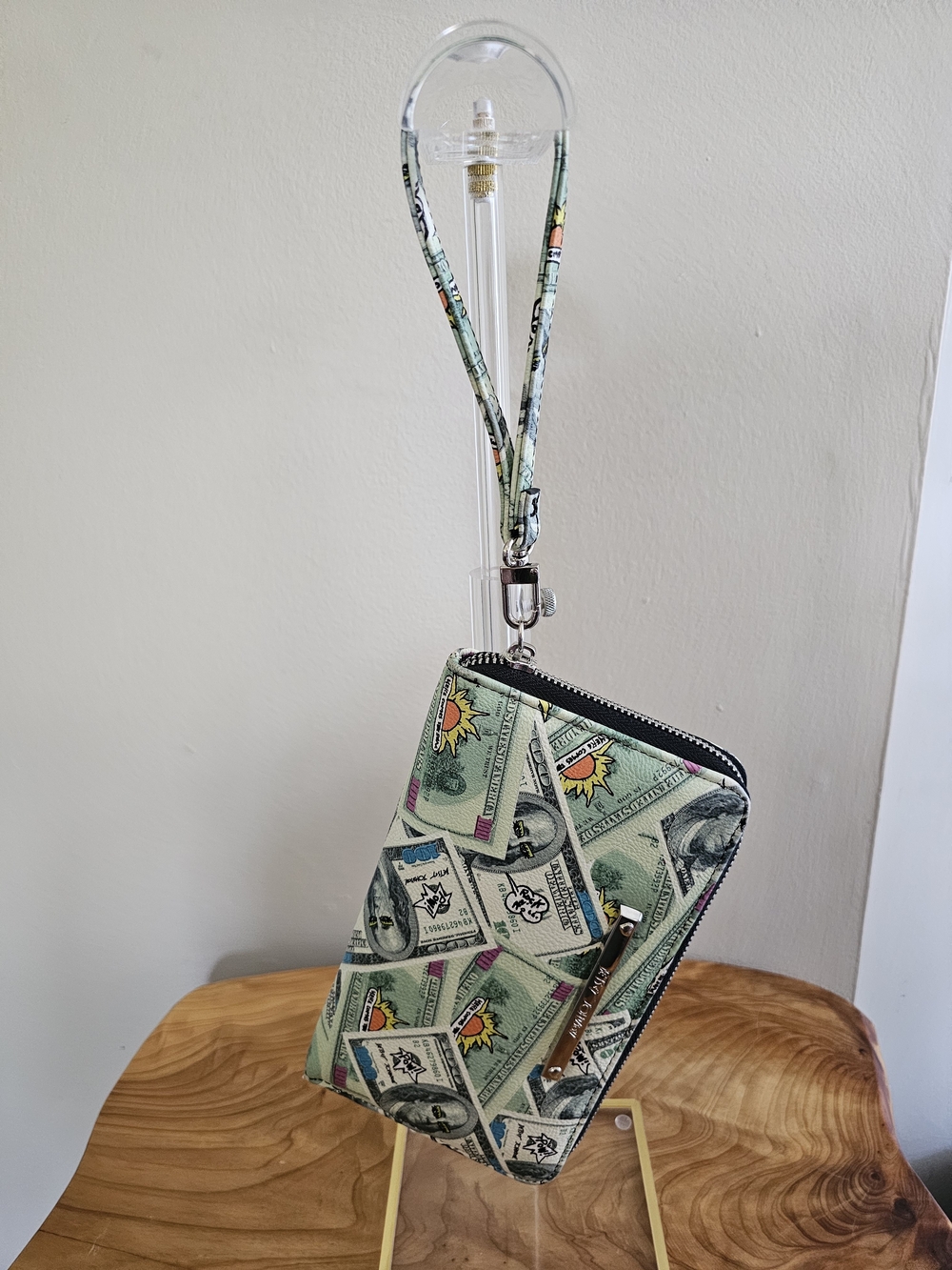 Betsey Johnson Money Print Zip Wallet Wristlet - Multi Green - Picture 5 of 8